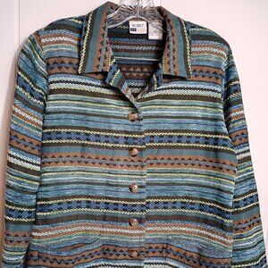 Koret Womens PL Blue Brown Aztec Light Blazer Jacket Southwestern Desert Chic